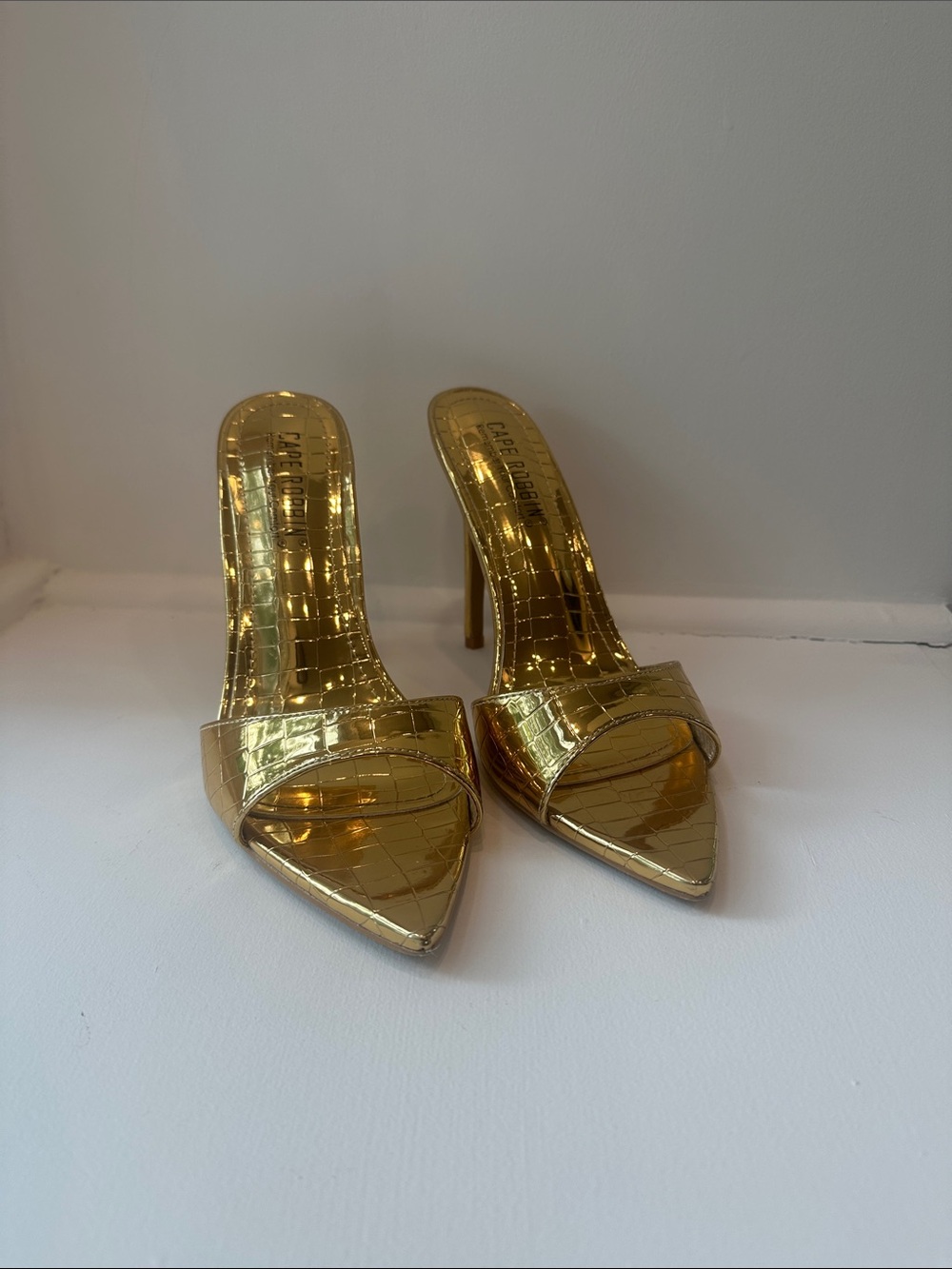 Cape Robbin Gold Pointed Toe Stiletto Mule